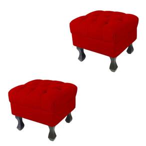 Kit 02 Puffs Decorativo Em Captonê Retrô Luis Xv Suede Vermelho - LM DECOR