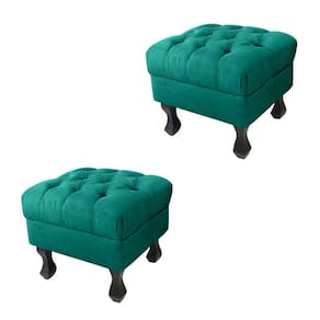 Kit 02 Puffs Decorativo Em Captonê Retrô Luis Xv Suede Azul- LM DECOR