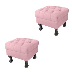 Kit 02 Puffs Decorativo Em Captonê Retrô Luis Xv Suede Rosa - LM DECOR