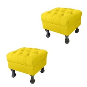 Kit 02 Puffs Decorativo Em Captonê Retrô Luis Xv Suede Amarelo- LM DECOR