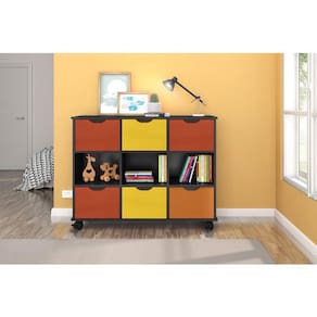 Nicho Organizador Preto 1478 Com 6 Gavetas Color e Rodizios- Qmovi Móveis