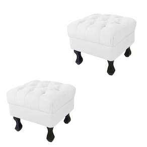 Kit 02 Puffs Decorativo Em Captonê Retrô Luis Xv Suede Branco - LM DECOR
