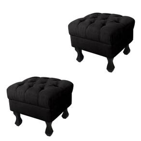 Kit 02 Puffs Decorativo Em Captonê Retrô Luis Xv Suede Preto - LM DECOR