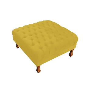 Puff Banco Retrô Luis Xv Capitonê 40 x 70 x 70cm Quarto Closet Suede Amarelo - LM DECOR