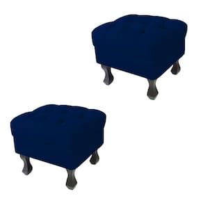 Kit 02 Puffs Decorativo Em Captonê Retrô Luis Xv Suede Azul Marinho - LM DECOR