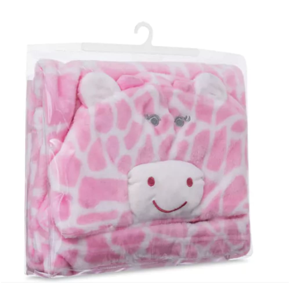 Manta Cobertor Bebe Microfibra C/ Capuz Girafa Rosa