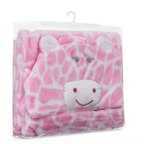 Manta  Cobertor Bebe Microfibra C/ Capuz Girafa Rosa