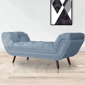 Recamier Calçadeira Estofado Sienna Queen 160 Cm Linho Azul - LM DECOR