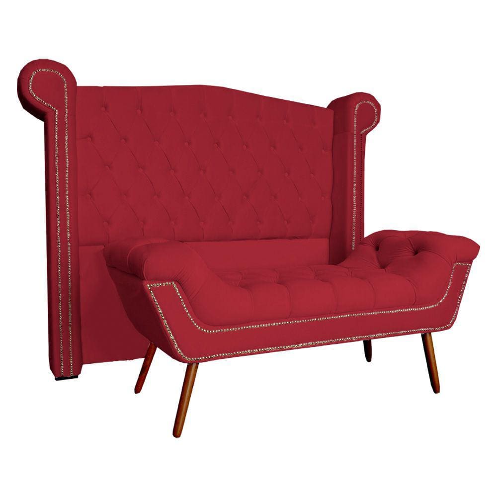 Conjunto Sienna Cabeceira e Recamier King 195 Cm Suede Vermelho - LM DECOR