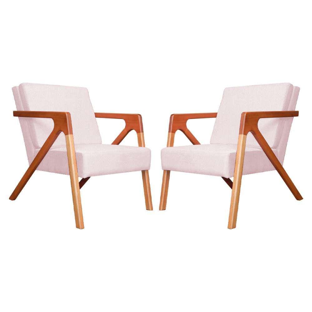 Conjunto 2 Poltronas Monalisa Com Braços de Madeira Corano Rosa Bebe - LM DECOR