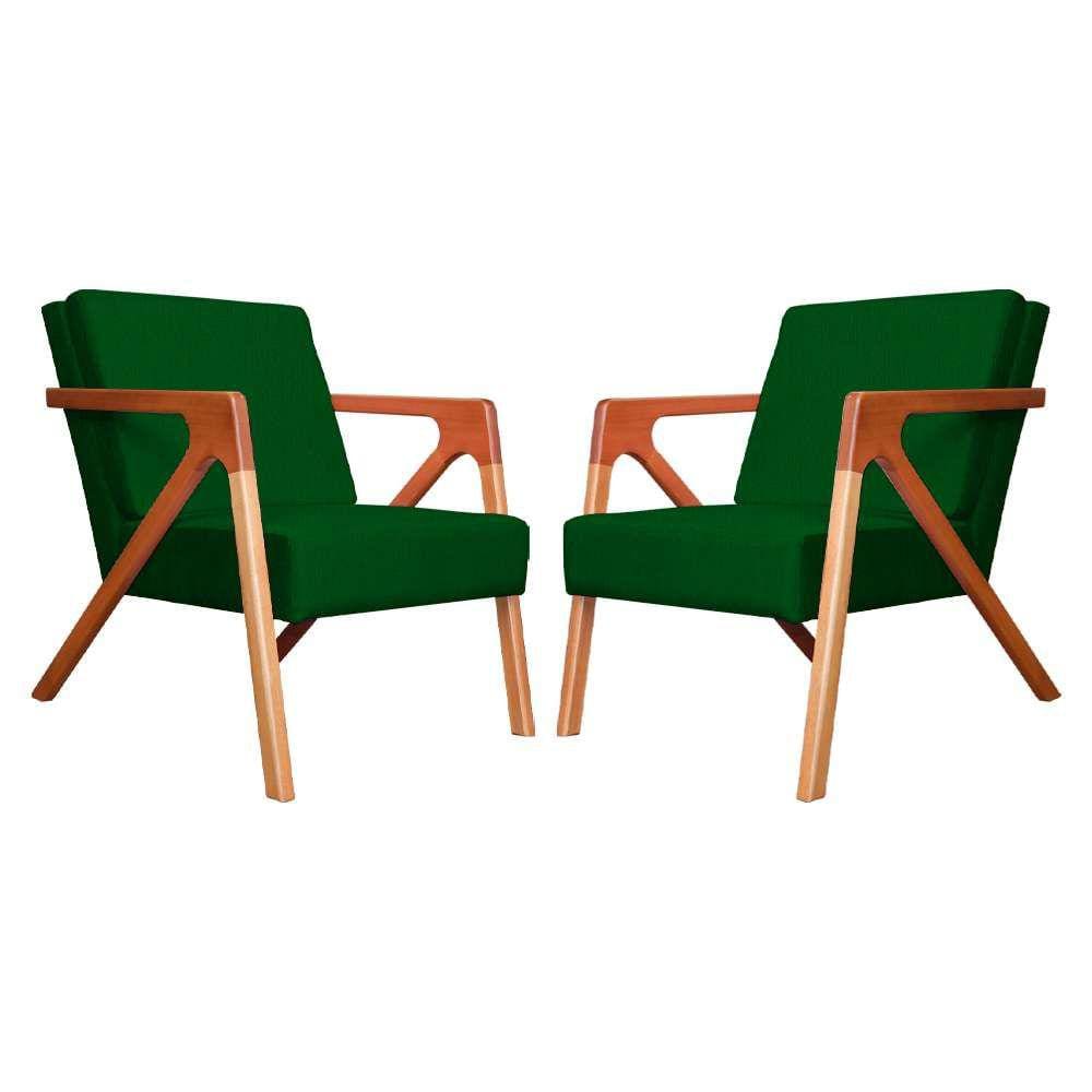 Conjunto 2 Poltronas Monalisa Com Braços de Madeira Veludo Verde - LM DECOR