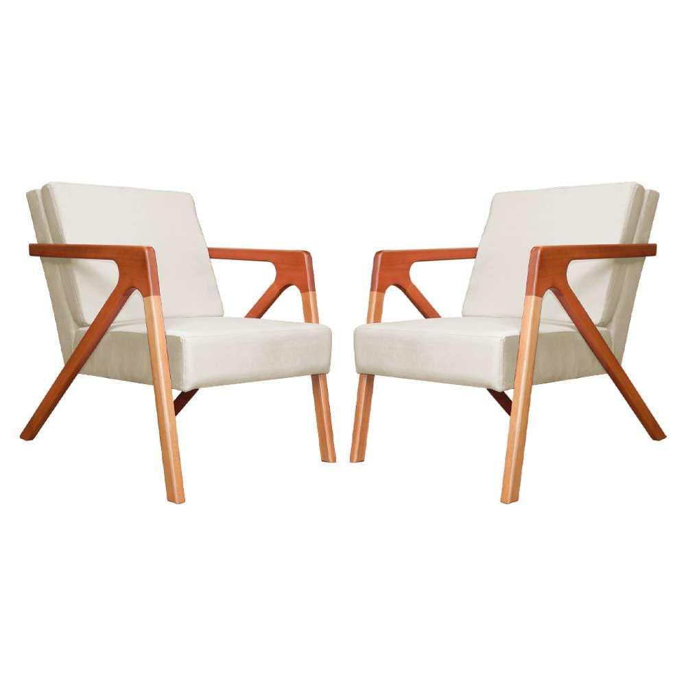 Conjunto 2 Poltronas Monalisa Com Braços de Madeira Veludo Bege - LM DECOR