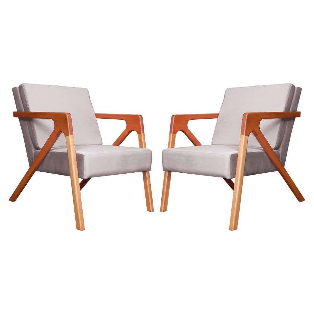 Conjunto 2 Poltronas Monalisa Com Braços de Madeira Veludo Rose - LM DECOR