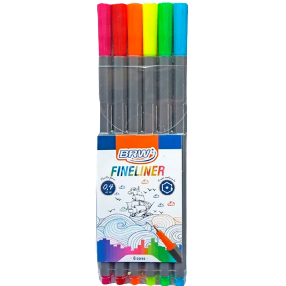 Caneta hidrográfica Fine Liner 6 unidades 0,4mm Marca BRW