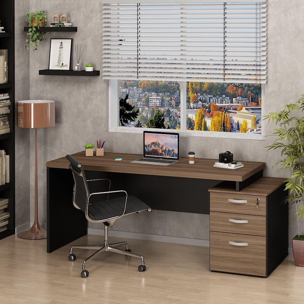 Mesa De Escritório Pedestal 3 Gav 1.90x70 Tpo 40mm Netmobil