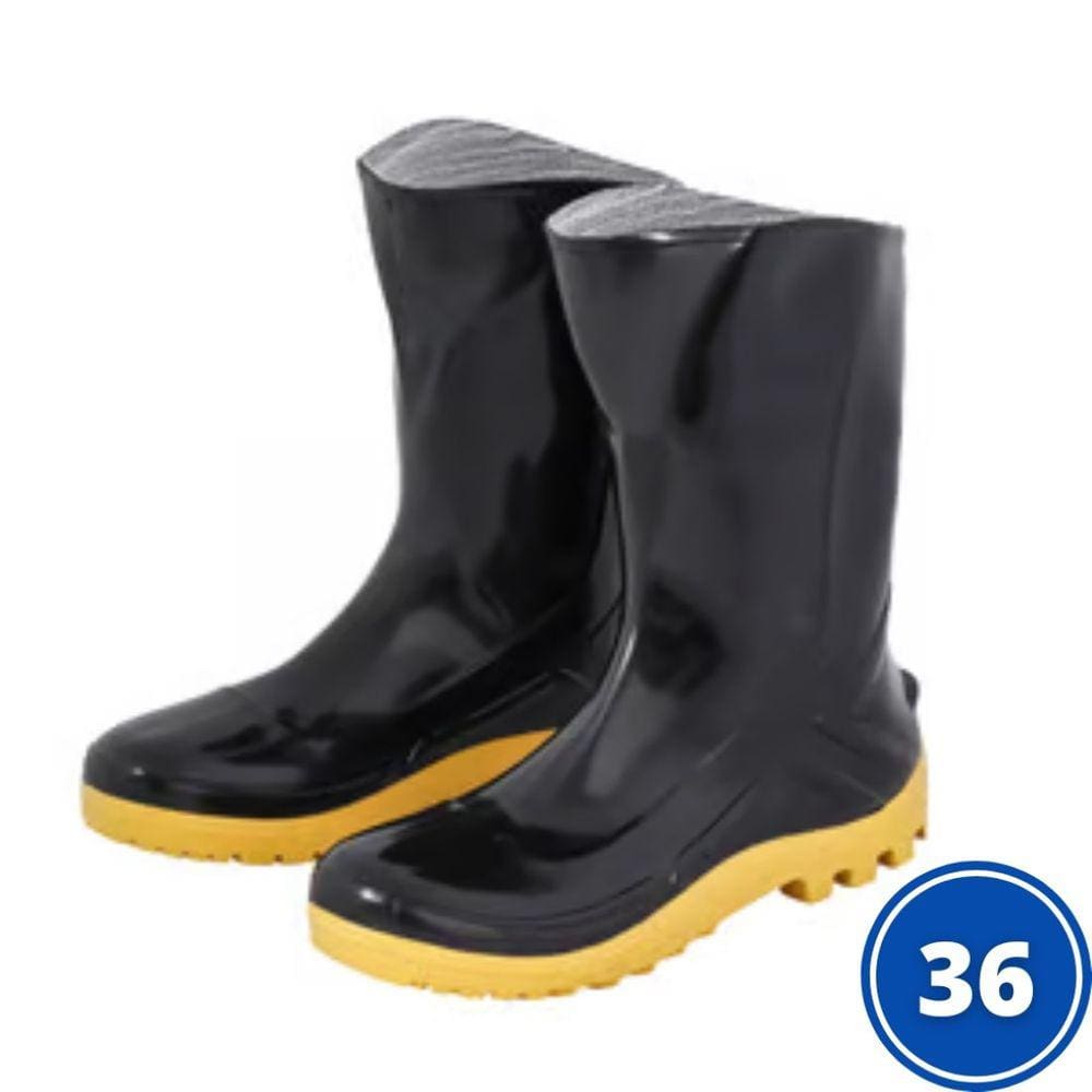 Bota Pvc Sem Forro Marluvas Cano Médio Preta/Amarelo Nº36