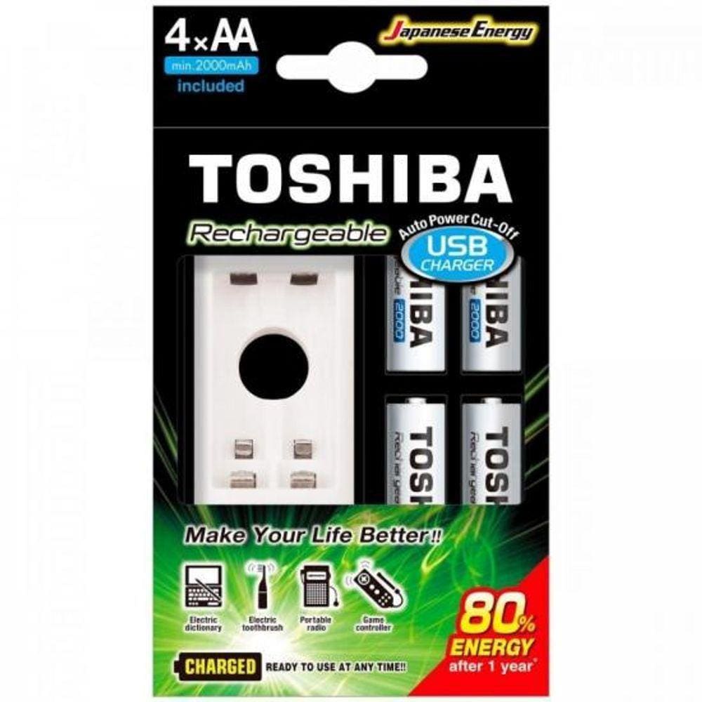 Carregador De Pilha Usb Aa/Aaa Min. 2000Mah C/4 Toshiba