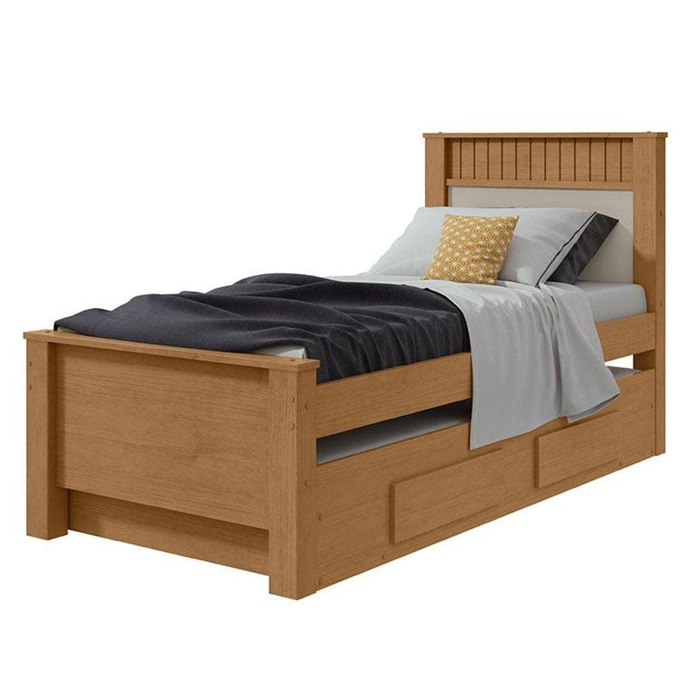 Cama Solteiro Athenas com Auxiliar Amêndoa Clean Off White Flex - Lopas