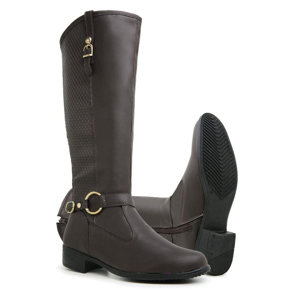 Bota Montaria Com Detalhes de Fivela Moda Chic Sola Macia e Costura Reforçada