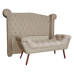 Conjunto Sienna Cabeceira e Recamier Casal 140 Cm Suede Cappuccino - LM DECOR
