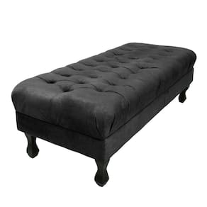 Puff Decorativo Retrô Luis Xv Capitonê 1 Metro Suede Preto