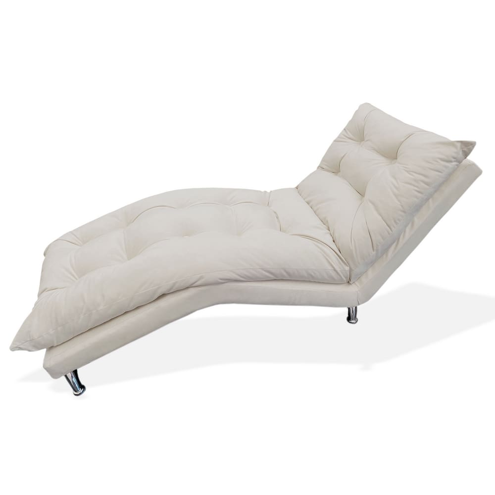 Espreguiçadeira Chaise Decorativa Estofada Sala de Estar Diva Suede Bege - LM DECOR