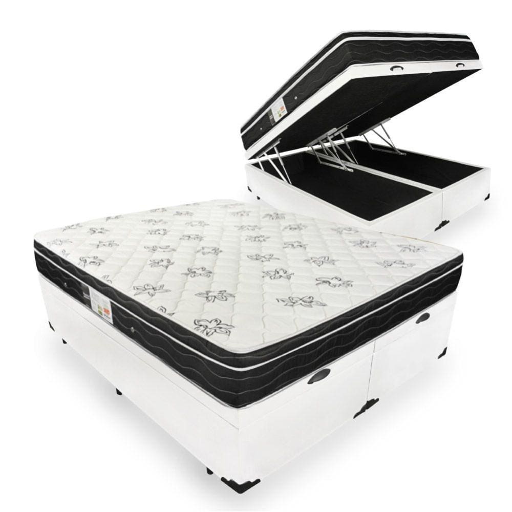 Cama Box Com Baú Queen + Colchão De Molas - Ortobom - Physical Nanolastic 158x198x65cm