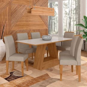 Mesa Com 6 Cadeiras Pierre 1,60 Cina/off White/bege - Móveis Arapongas
