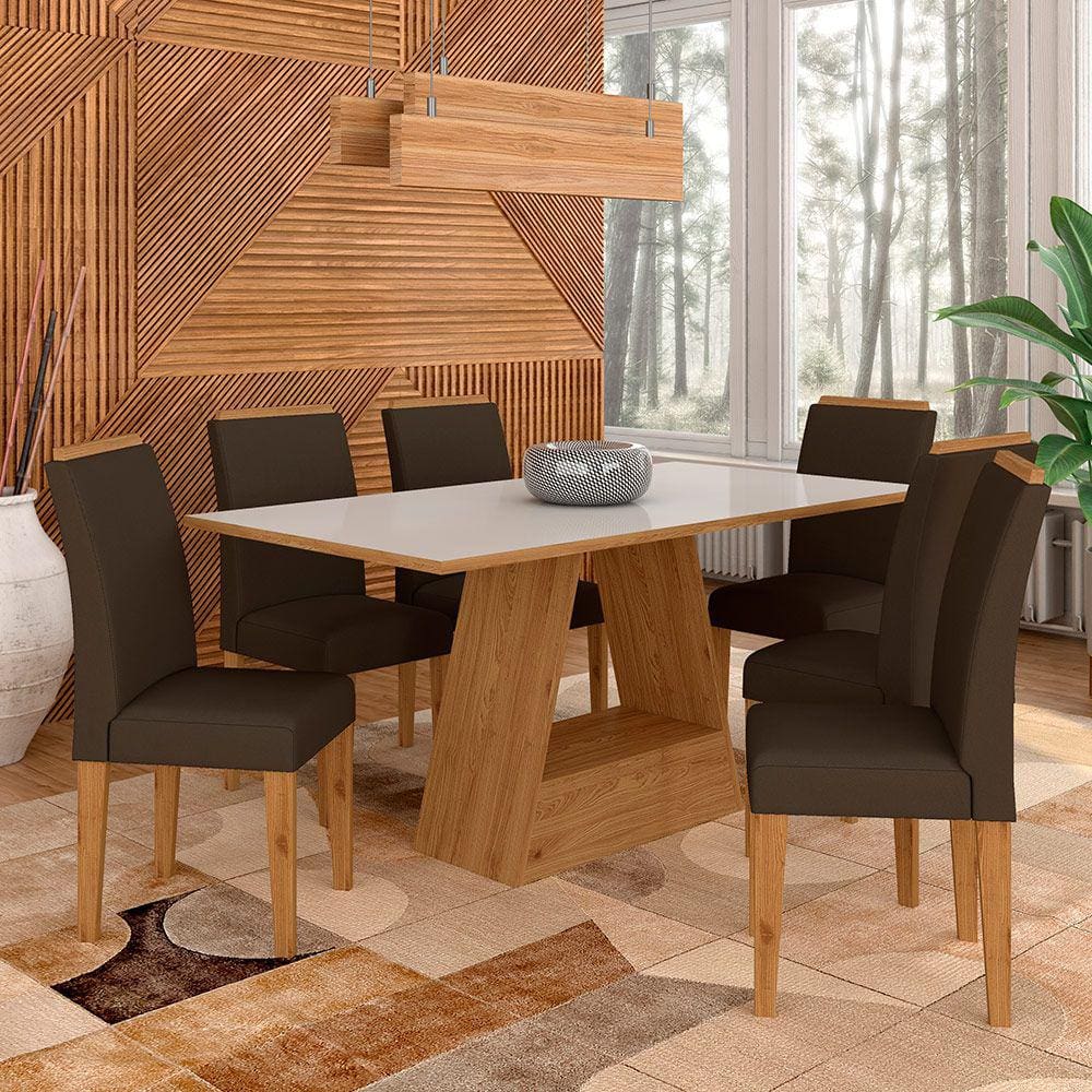 Mesa Com 6 Cadeiras Pierre 1,60 Cin/off White/marro - Móveis Arapongas