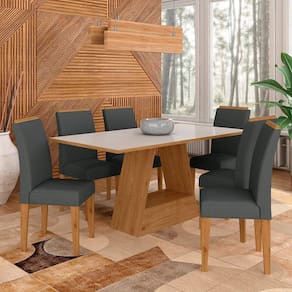Mesa Com 6 Cadeiras Pierre 1,60 Cin/off White/cinza - Móveis Arapongas