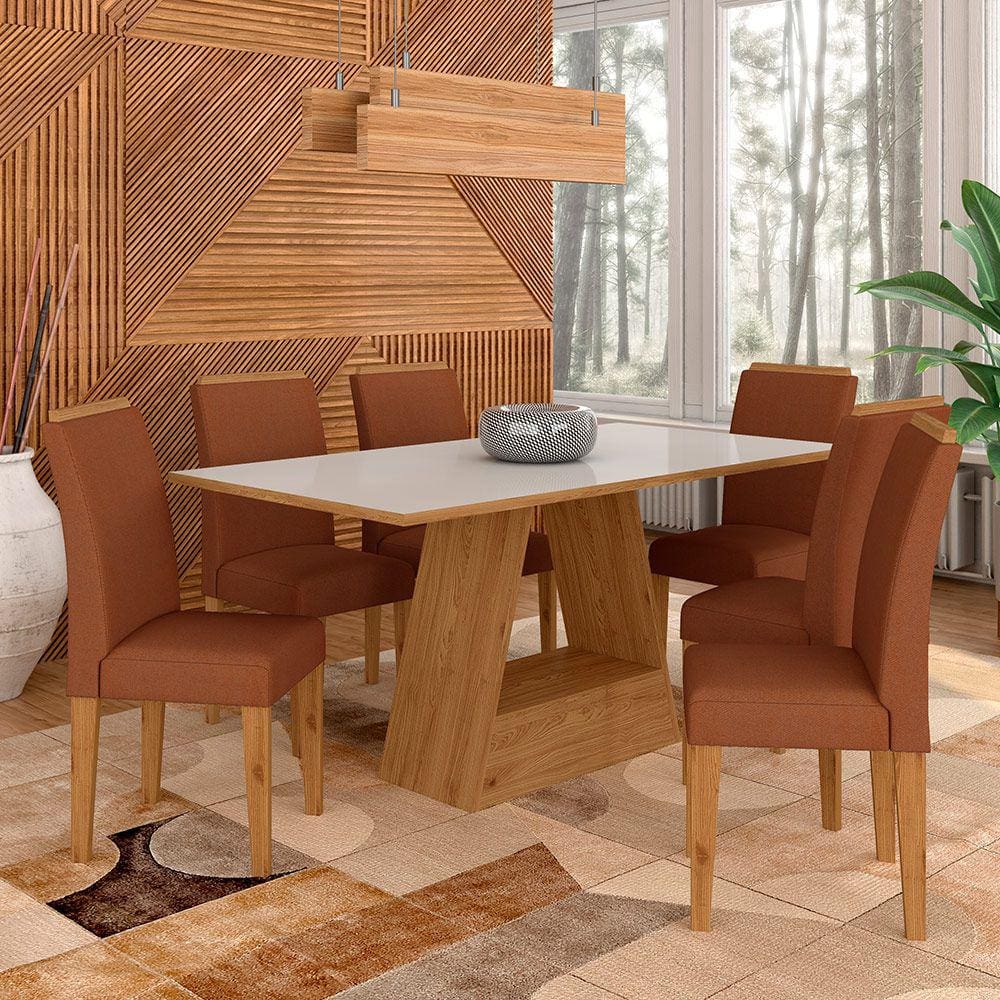Mesa Com 6 Cadeiras Pierre 1,60 Cin/off White/terra - Móveis Arapongas