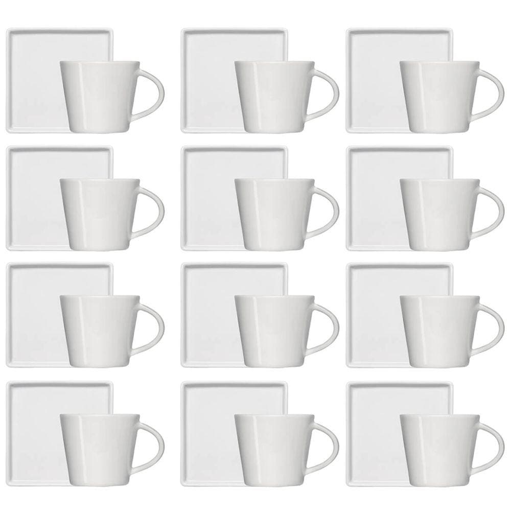 Conjunto 12 Xícaras Café Chá Porcelana Branca 185ml Píres Quadrado Americana Germer