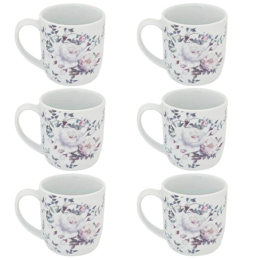 Conjunto 6 Xícaras Grande Porcelana de Chá Café Florida 360ml Branca Germer Garden Urban