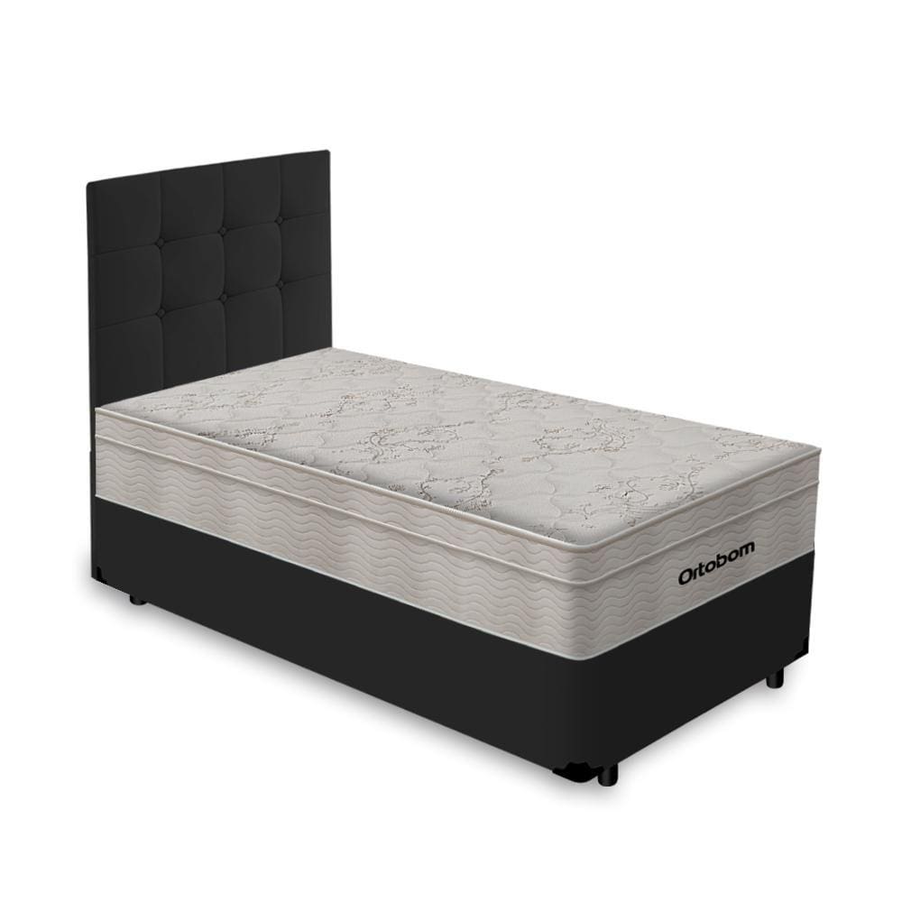 Box + Cabeceira Cassis e Colchão Solteiro- Ortobom- AirTech SpringPocket- 88x188x65cm Preto