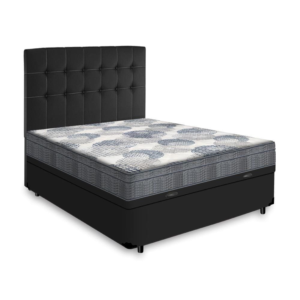 Box Baú + Cabeceira Cassis e Colchão Casal - Ortobom - ISO SuperPocket - 138x188x67cm Preto