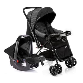 Carrinho de Bebe Travel System Duo Reverse Preto Rajado com Bebê Conforto - Cosco Kids