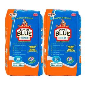 Kit 2 Tapete Higiênico Super Blue Premium 60 Unidades 82x60