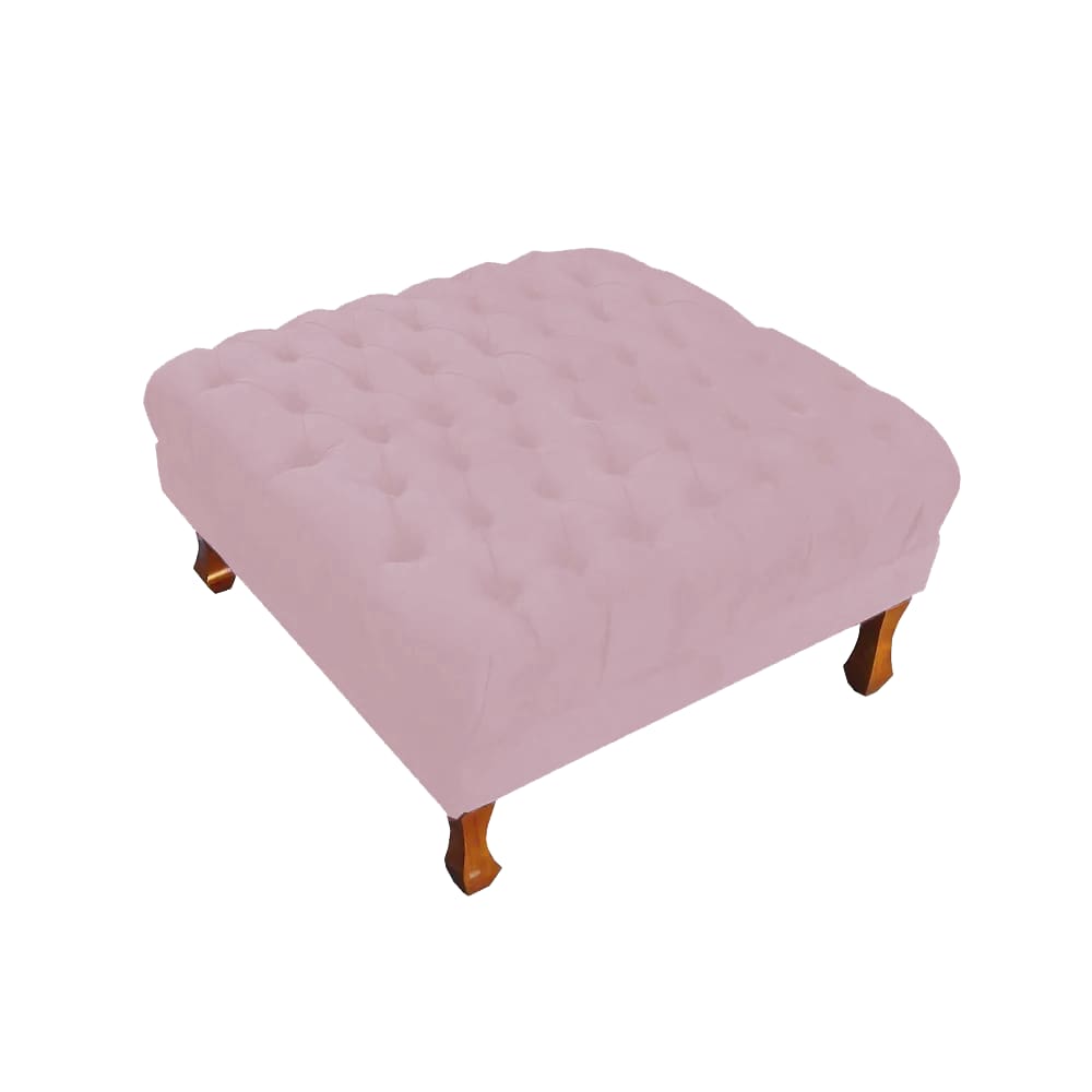 Puff Banco Retrô Luis Xv Capitonê 40 x 70 x 70cm Quarto Closet Suede Rosa Bebe - LM DECOR