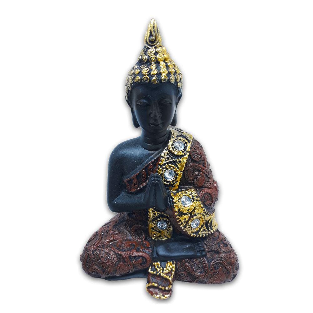 Buda Tailandês Meditando Sentado Yoga Preto Marrom 12 cm