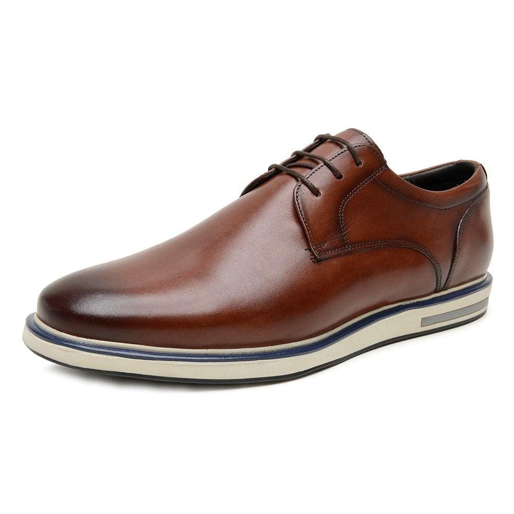 Sapato Casual Masculino Couro Fechamento Cadarço Solado Micro Expadido Design Moderno