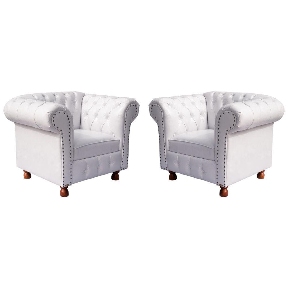 Kit Duas Poltronas Chesterfield Capitone Luis XV Corano Branco / decoracao, sala tv estar, recepcao