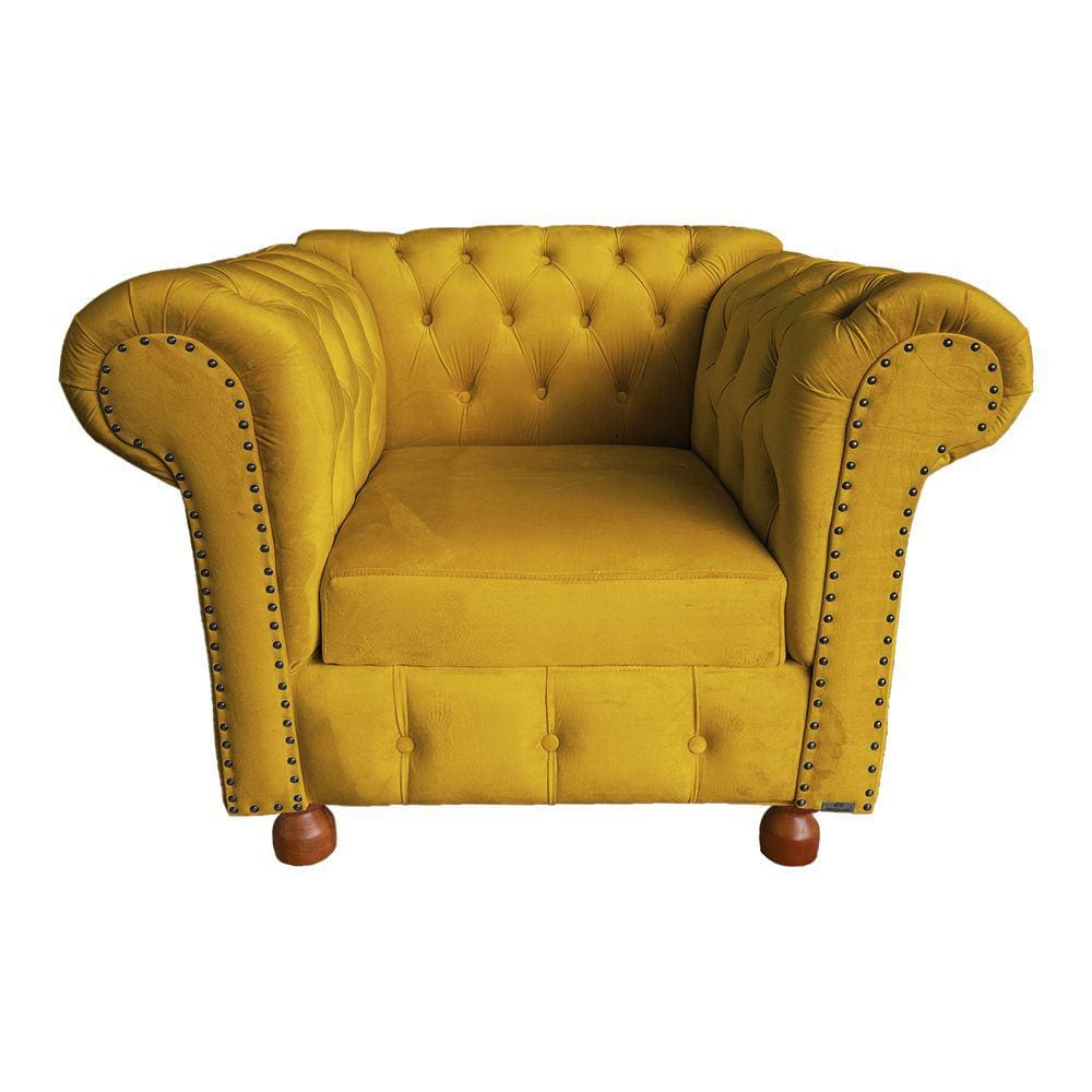 Poltrona Chesterfield Capitone Luis XV Suede Amarelo / Decoracao , Sala estar, tv, recepção, barbearia
