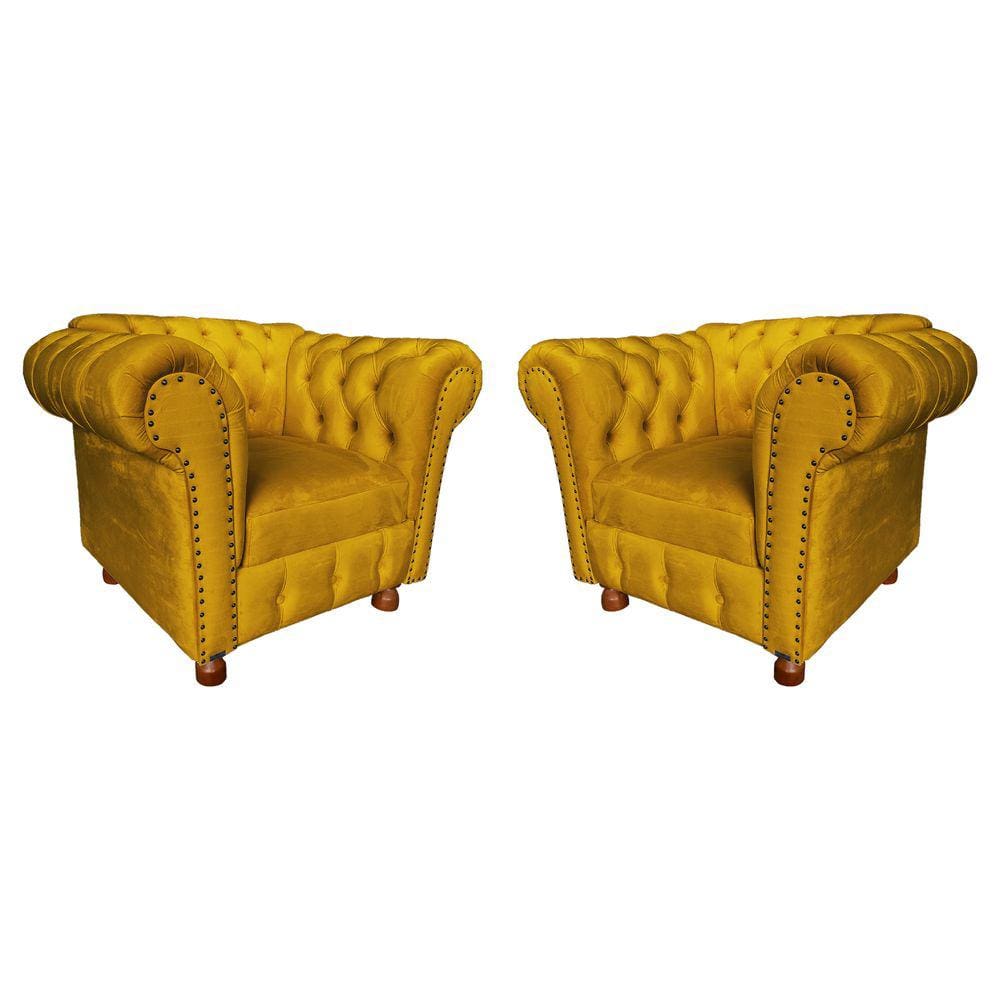 Kit Duas Poltronas Chesterfield Capitone Luis XV Suede Amarelo / decoracao, sala tv estar, recepcao