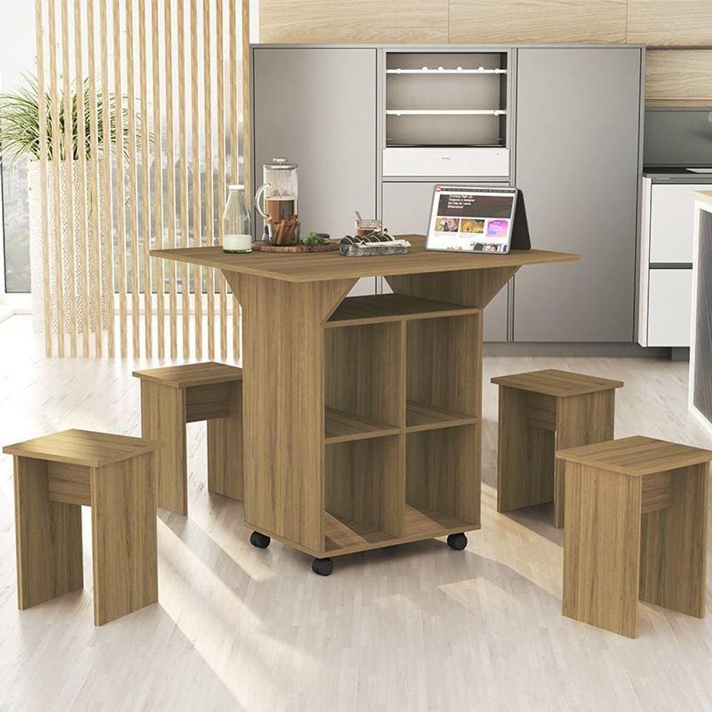 Mesa Dobrável Annie Com 4 Bancos Amendoa Amendoa