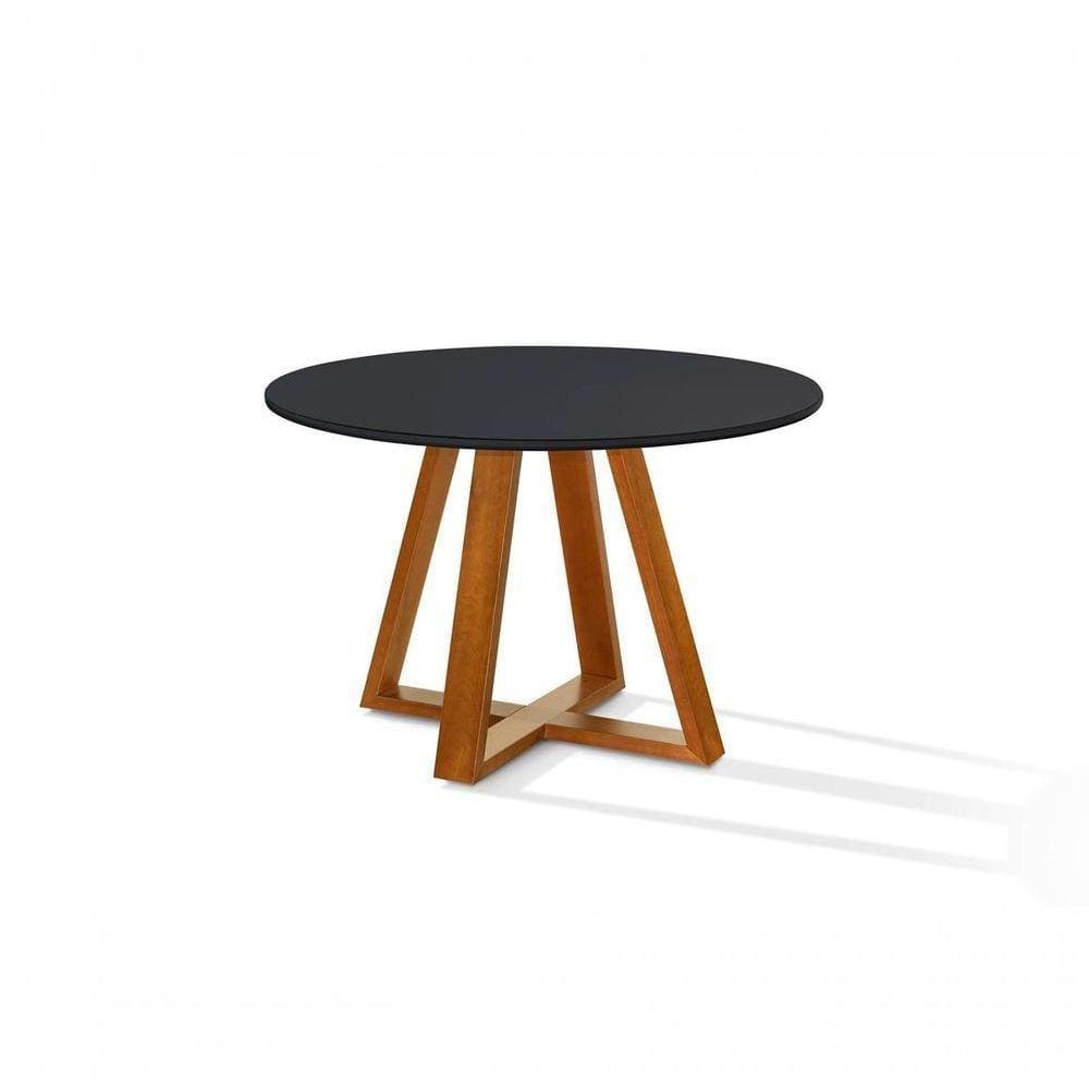 Mesa Jantar Bela Redonda 105cm Tampo Vidro/mdf Pés Madeira