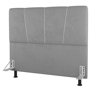 Cabeceira Cama Box Casal Queen Size Amber 160cm Estofada Veludo Prata - Desk Design