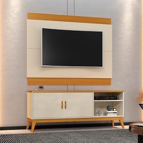 Rack Com Painel Para Tv Até 60" Apolo 160cm Cor:offwhite E Cedro Offwhite E Cedro