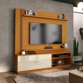 Estante Home Para Tv Até 65" 2 Portas Ripado Portugal Cedro/offwhite