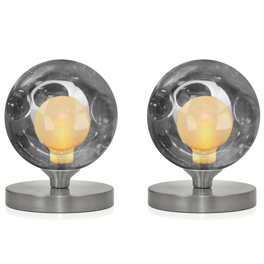 2 Luminárias de mesa TOUCH Harmony Fumê Base Redonda Escovad