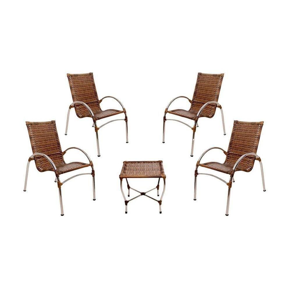 4 Cadeiras Giovana Com Mesa De Centro Em Alumínio Para Jardim, área, Piscina Trama Argila